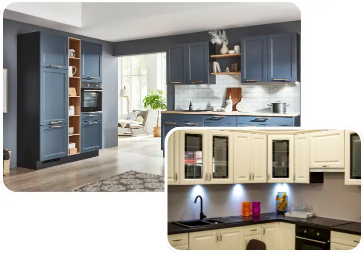 Collage showcasing cabinet painting work